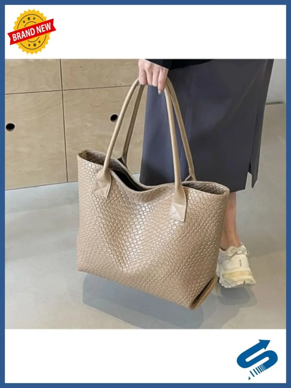 Luxury Large Woven Leather Tote Handbag Shoulder Bag Vegan